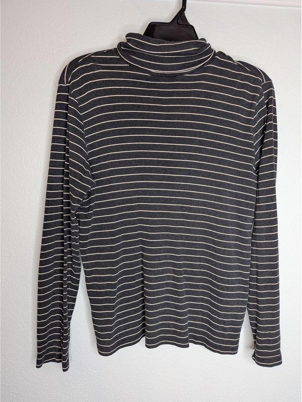 Banana Republic Striped Turtleneck Sweater Women’s Large Gray White 100% Cotton